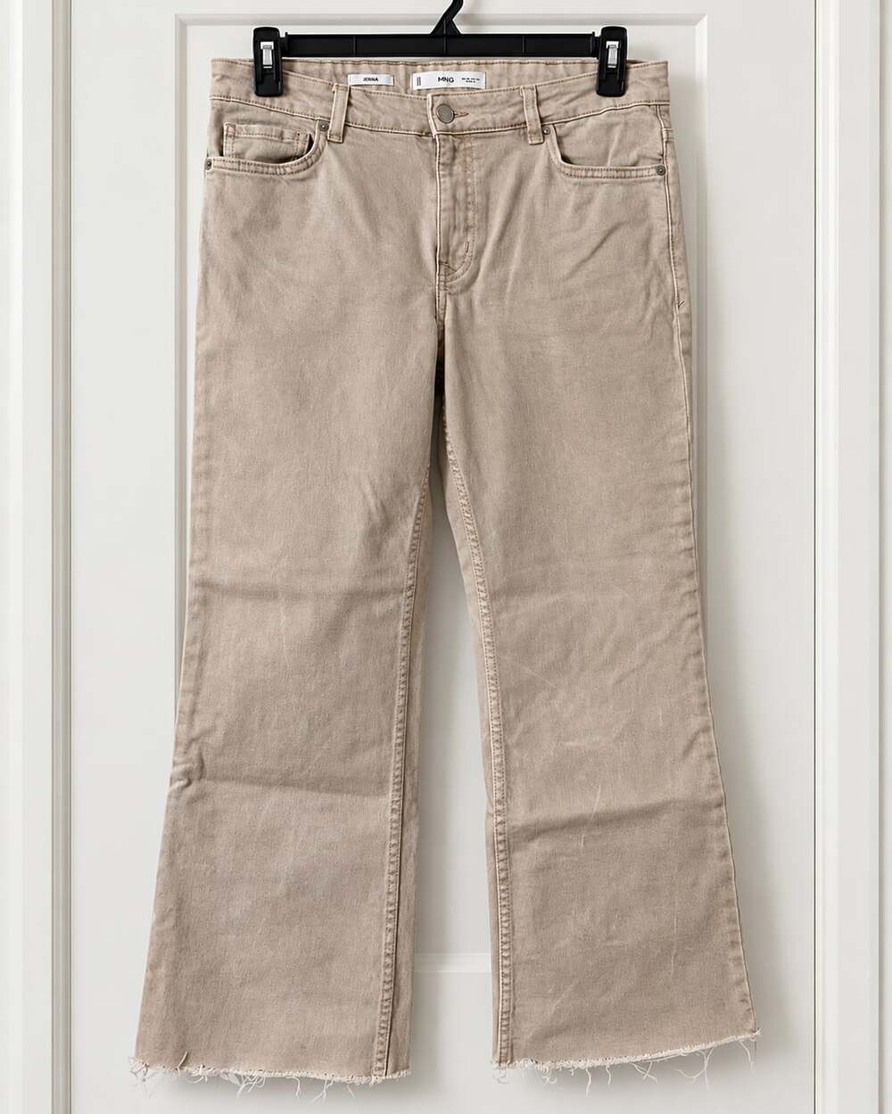 Mango MNG Sienna Beige Frayed Hem Flare Jeans Size 10